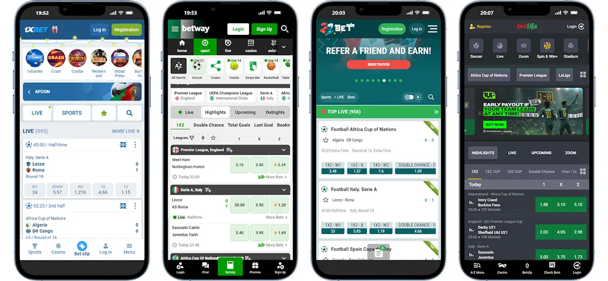 Mobile Betting 1xBet, Betway, 22Bet and Bet9ja apps Screenshot
